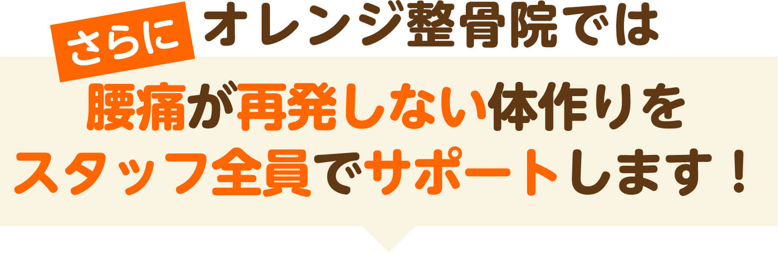 さらにオレンジ整骨院ではシビレが再発しない体作りをスタッフ全員でサポートします