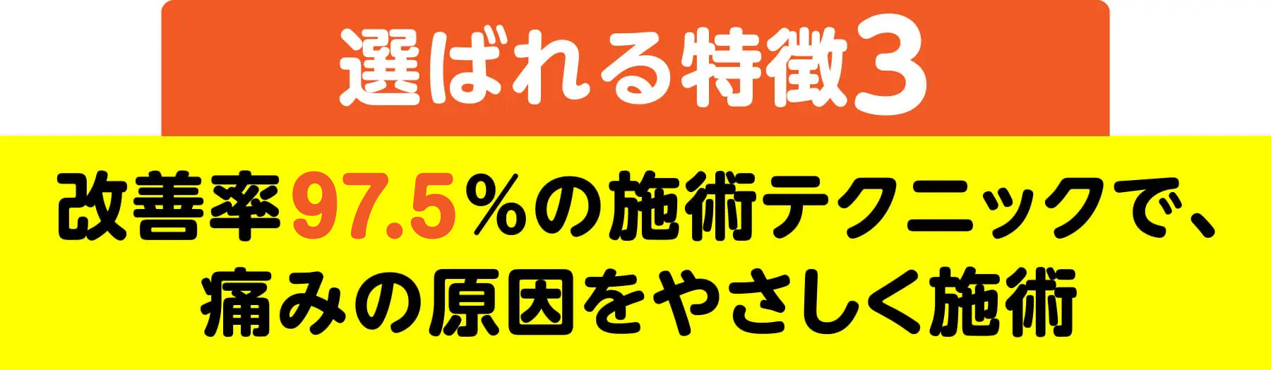 選ばれる特徴3 改善率97.5%の施術テクニックで、シビレの原因をやさしく施術